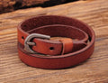 G522 Light Brown Punk Biker Cool Metal Buckle Double Wrap Leather Bracelet Cuff Men's