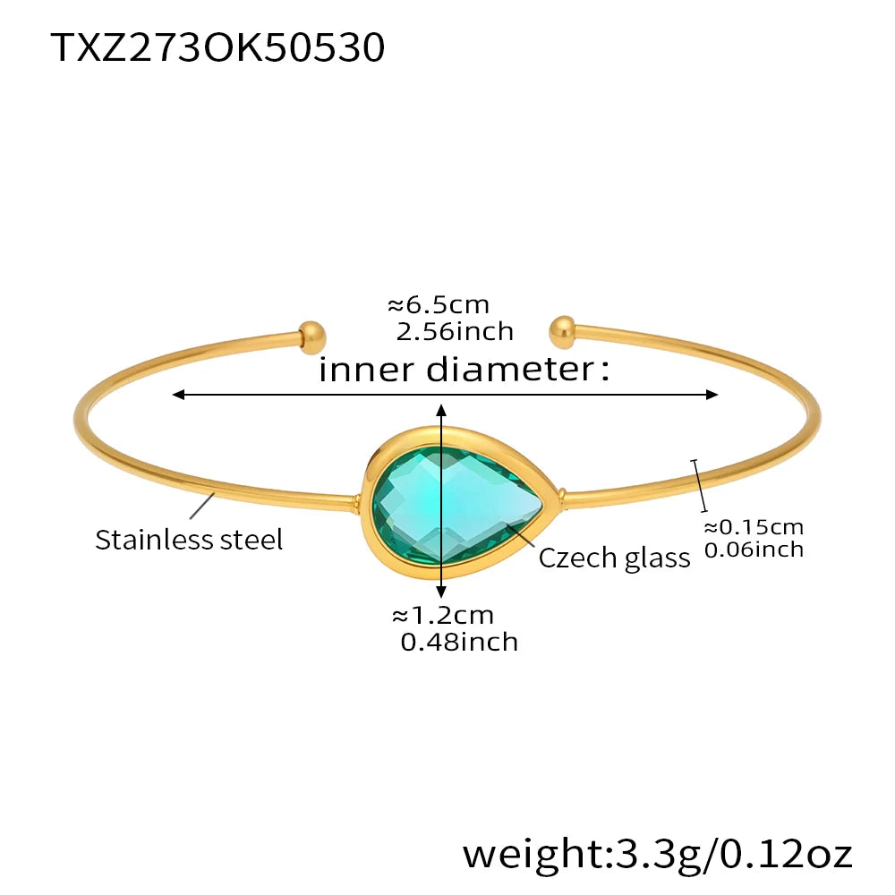 Colorful Glass Waterproof 18K Gold Plated Open Bangle Women's Multiple Styles 316 Stainless Steel Bracelet Female Luxury Jewelry