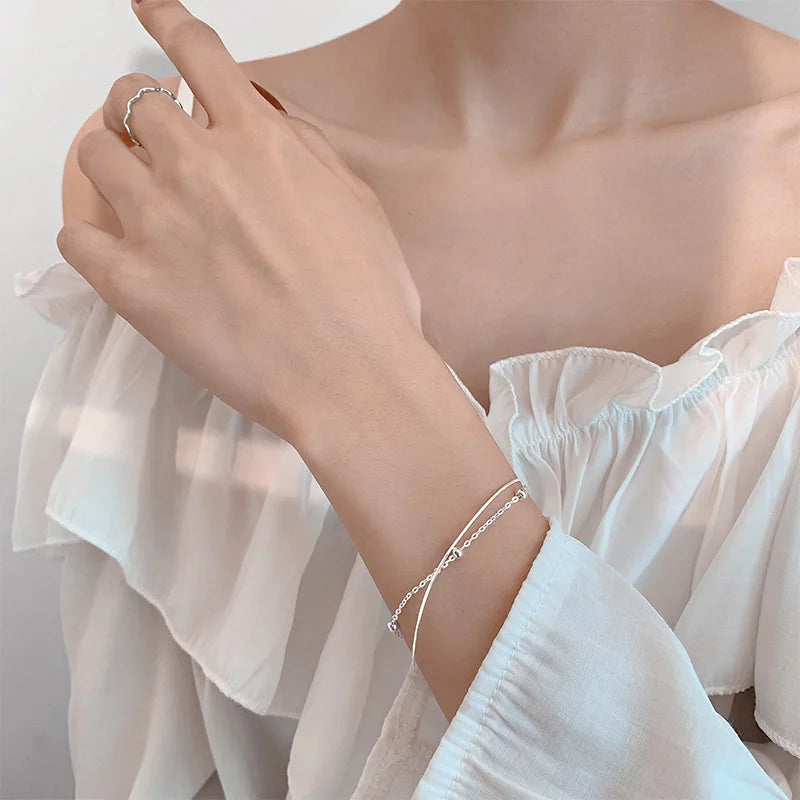 925 Sterling Silver Round Ball Lucky Bracelets Woman Double-Layer Snake Chain Hot Top Quality Jewelry Wedding Jewellery