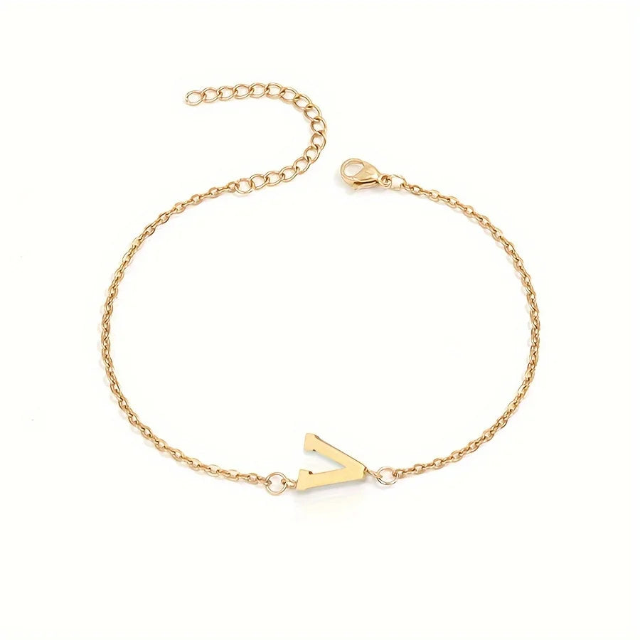 1pc Letter Shape Beads Thin Chain Bracelet, Simple Minimalist Hand Chain Unisex Jewelry Decoration