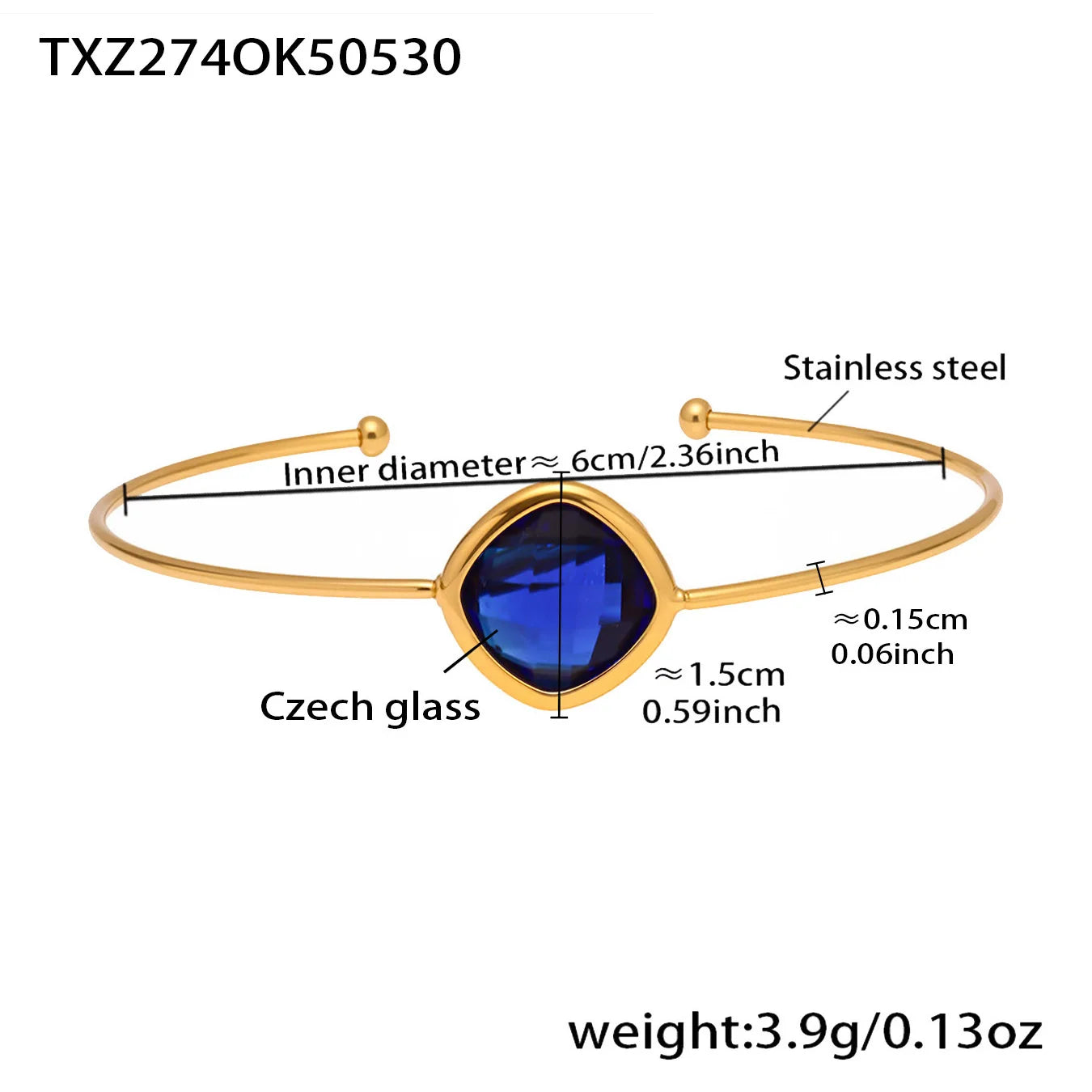 Colorful Glass Waterproof 18K Gold Plated Open Bangle Women's Multiple Styles 316 Stainless Steel Bracelet Female Luxury Jewelry