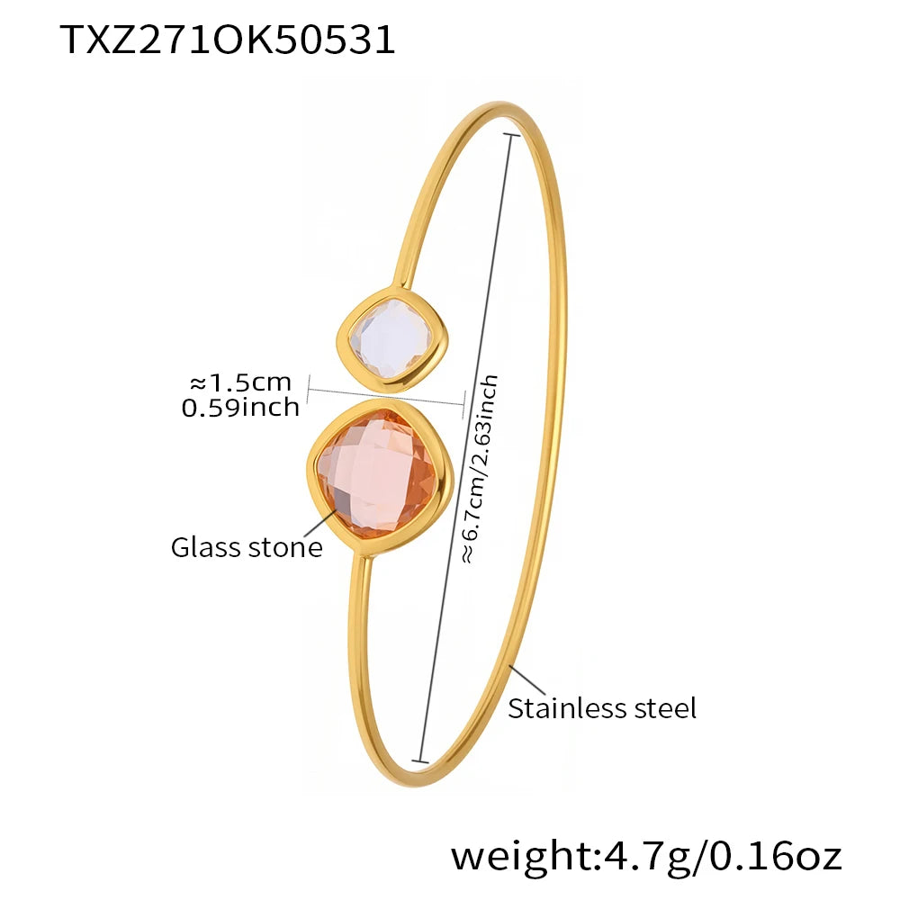 Colorful Glass Waterproof 18K Gold Plated Open Bangle Women's Multiple Styles 316 Stainless Steel Bracelet Female Luxury Jewelry