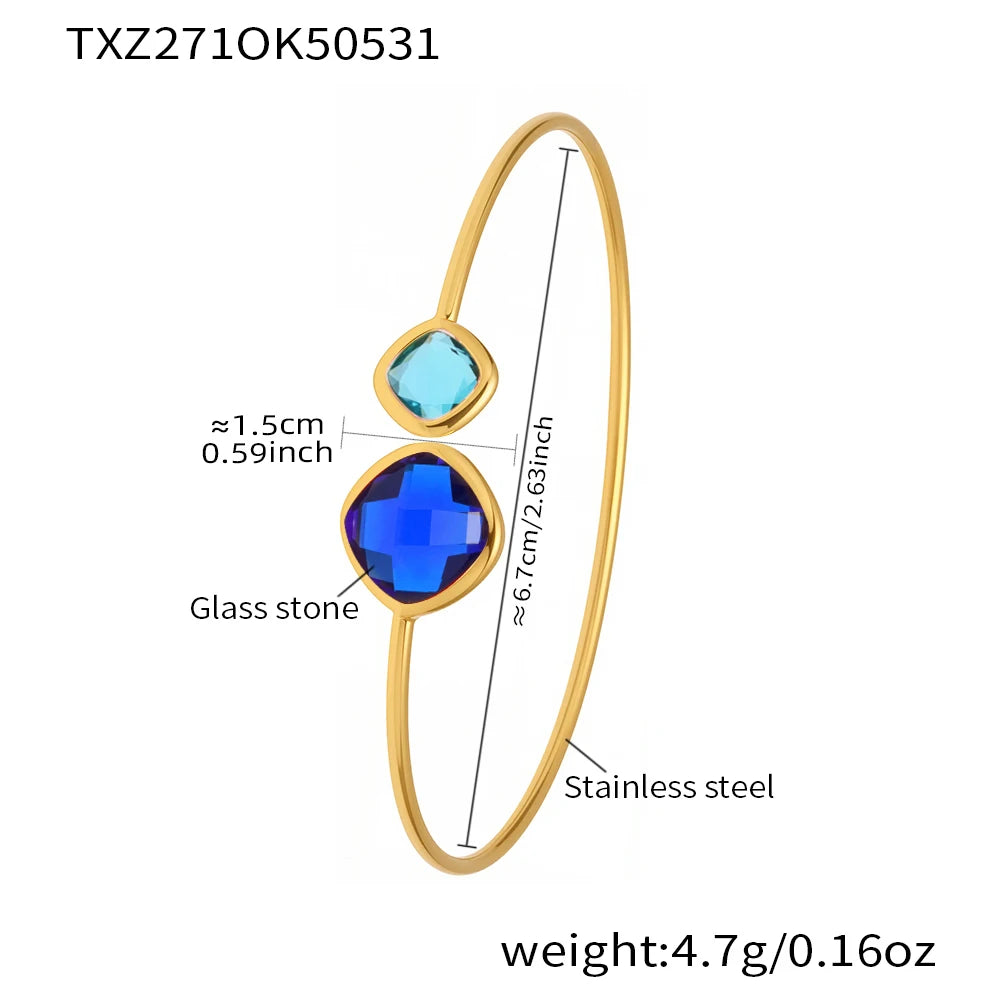 Colorful Glass Waterproof 18K Gold Plated Open Bangle Women's Multiple Styles 316 Stainless Steel Bracelet Female Luxury Jewelry