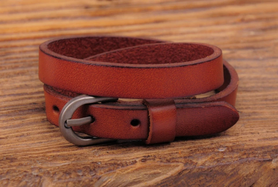 G522 Light Brown Punk Biker Cool Metal Buckle Double Wrap Leather Bracelet Cuff Men's