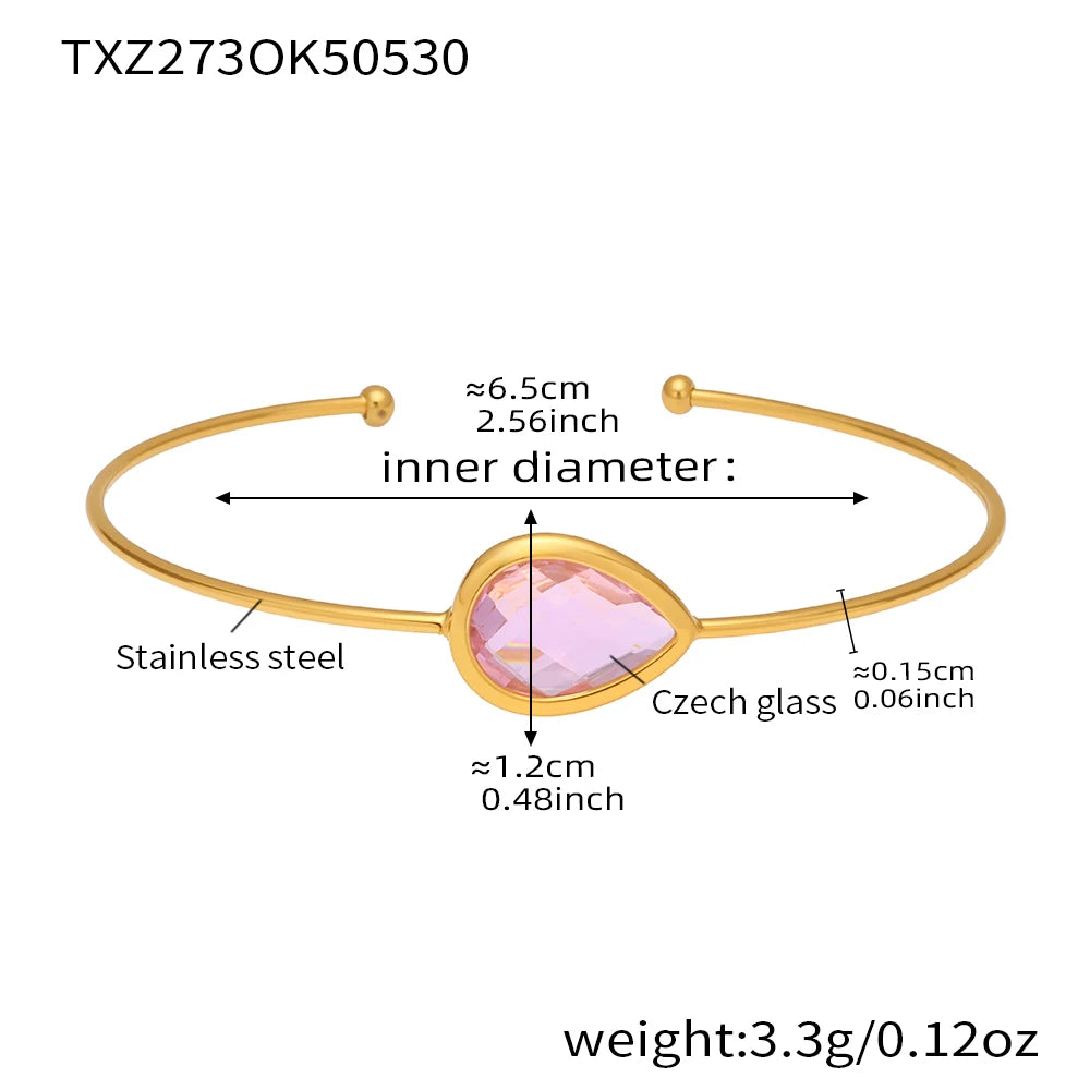 Colorful Glass Waterproof 18K Gold Plated Open Bangle Women's Multiple Styles 316 Stainless Steel Bracelet Female Luxury Jewelry