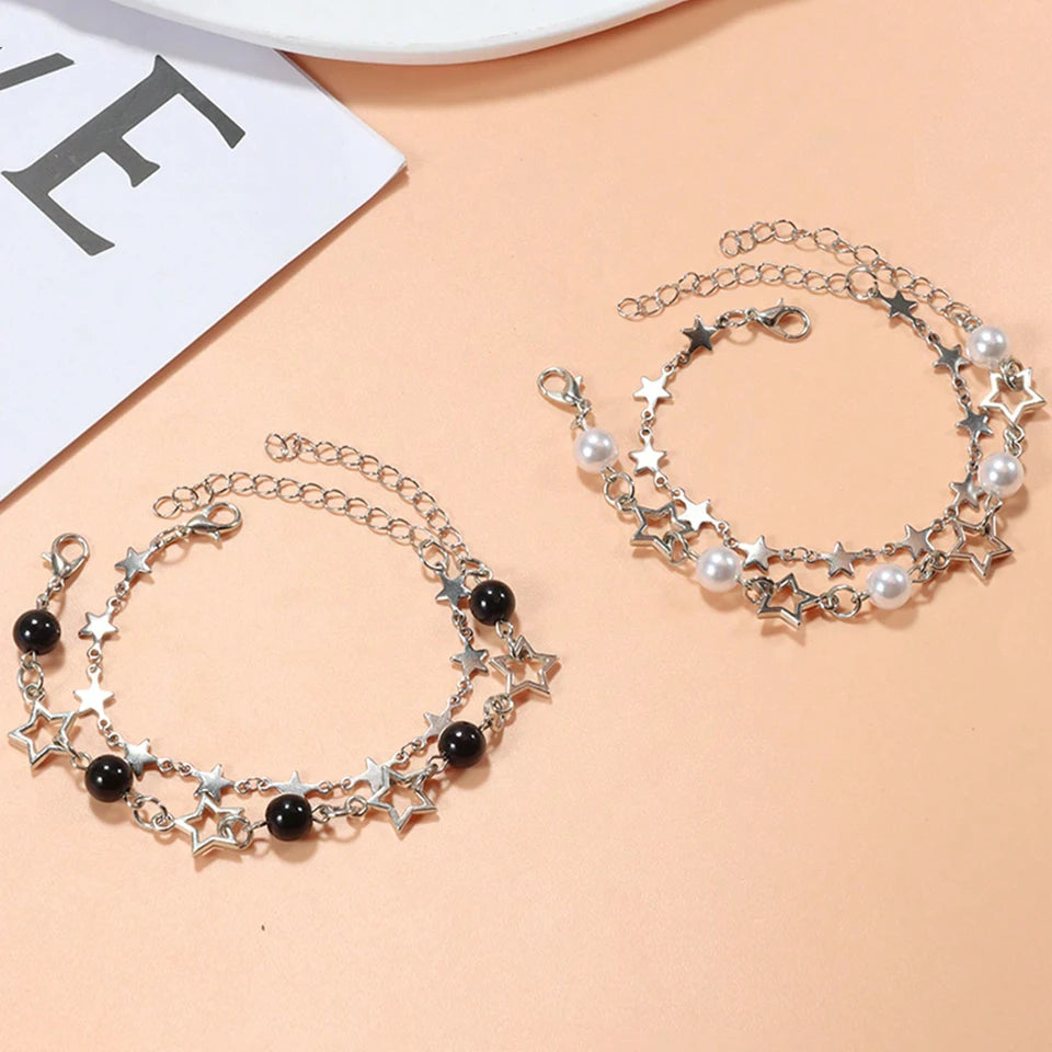 Y2K Celebrity Couple Bracelet Set, Imitation Pearl Star Friendship Bracelet, Perfect Gift for Holidays