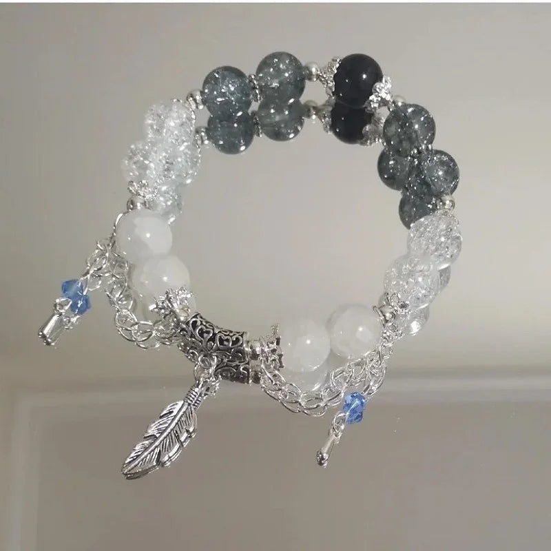 New Trendy Red Crystal Beaded Maple Leaf Bracelet for Women Fashion Butterfly Feather Pendant Bracelet Friendship Jewelry Gift