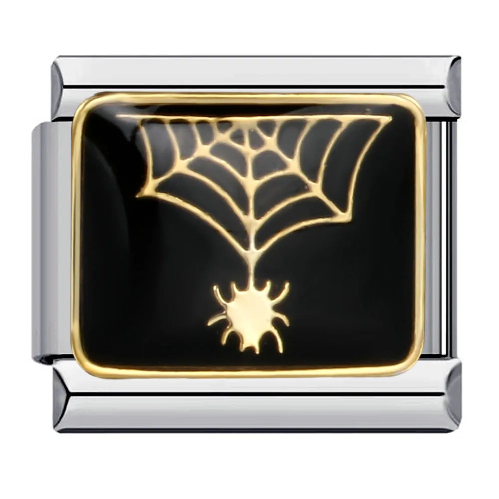 Personalized DIY Black Silver Color Italian Charm Bracelet Spider Cat Zebra Stripes Bead 9mm Bracelet Stainless Steel Jewelry