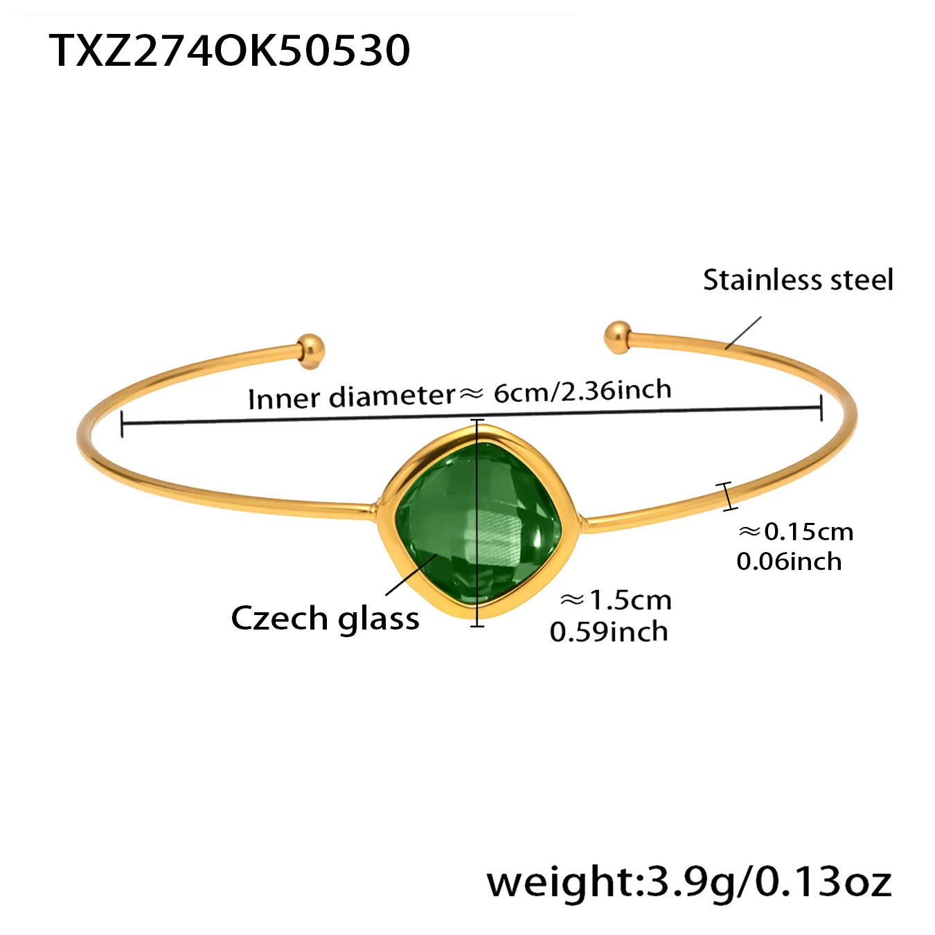 Colorful Glass Waterproof 18K Gold Plated Open Bangle Women's Multiple Styles 316 Stainless Steel Bracelet Female Luxury Jewelry