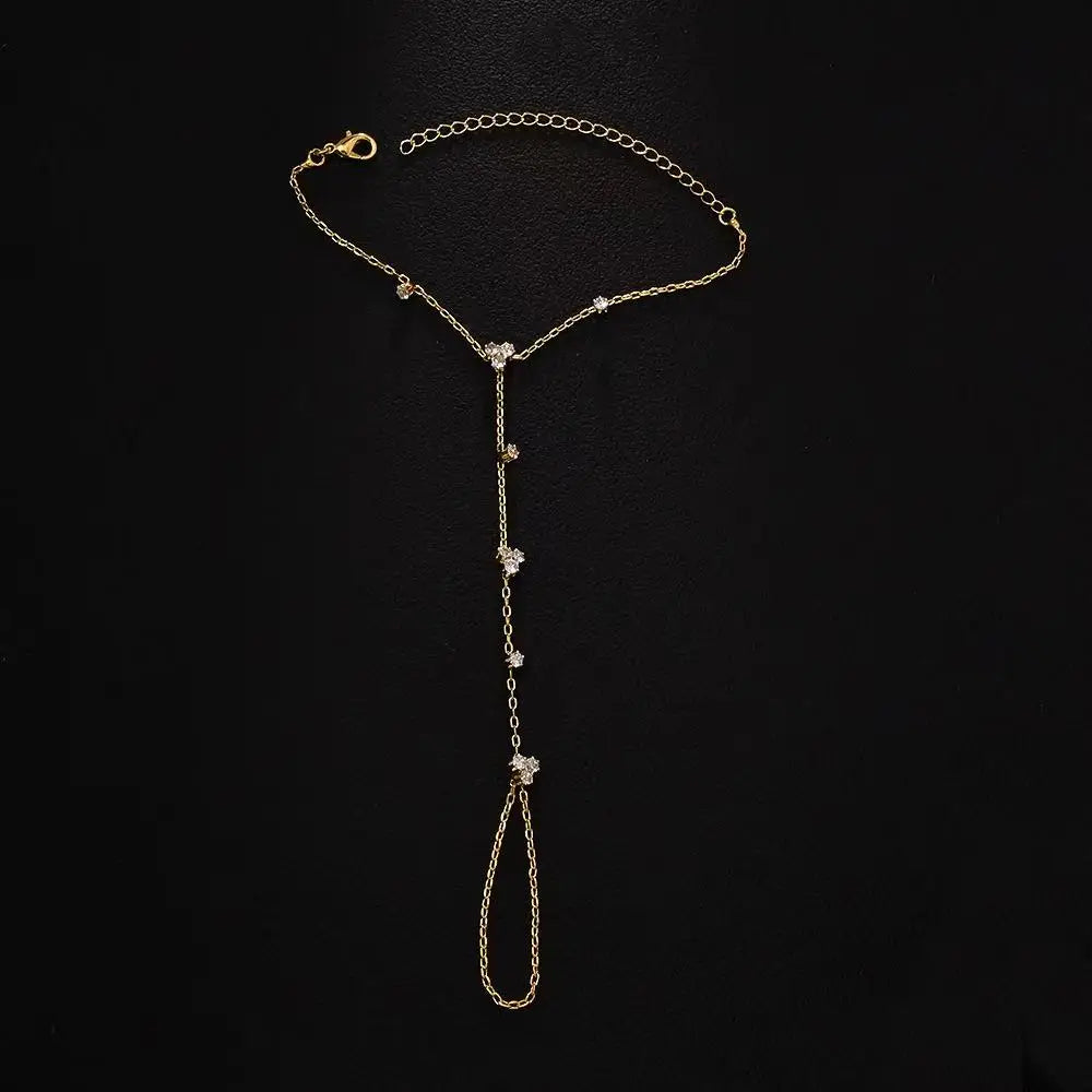 Summer New Rhinestone Flower Hand Back Bracelet Wedding Jewelry for Women Crystal Geometric Finger Bracelet Party Jewelry Gift