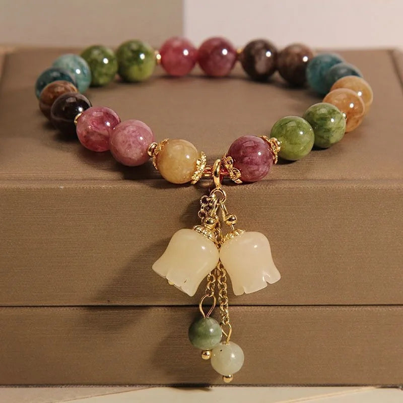 1Pcs Handmade Green Color Natural Stone Bamboo Joint Leaves Tassel Beads Strand Beaded Bracelet for Women  Accessories