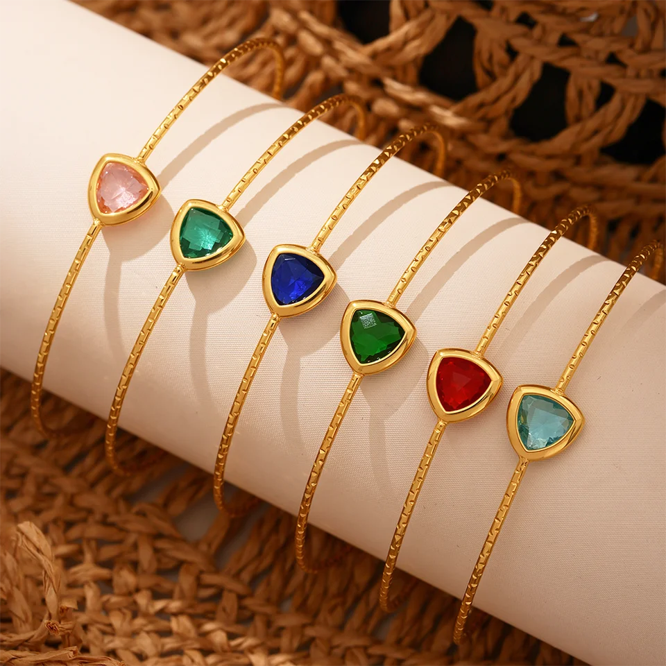 Colorful Glass Waterproof 18K Gold Plated Open Bangle Women's Multiple Styles 316 Stainless Steel Bracelet Female Luxury Jewelry