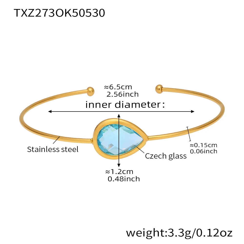 Colorful Glass Waterproof 18K Gold Plated Open Bangle Women's Multiple Styles 316 Stainless Steel Bracelet Female Luxury Jewelry