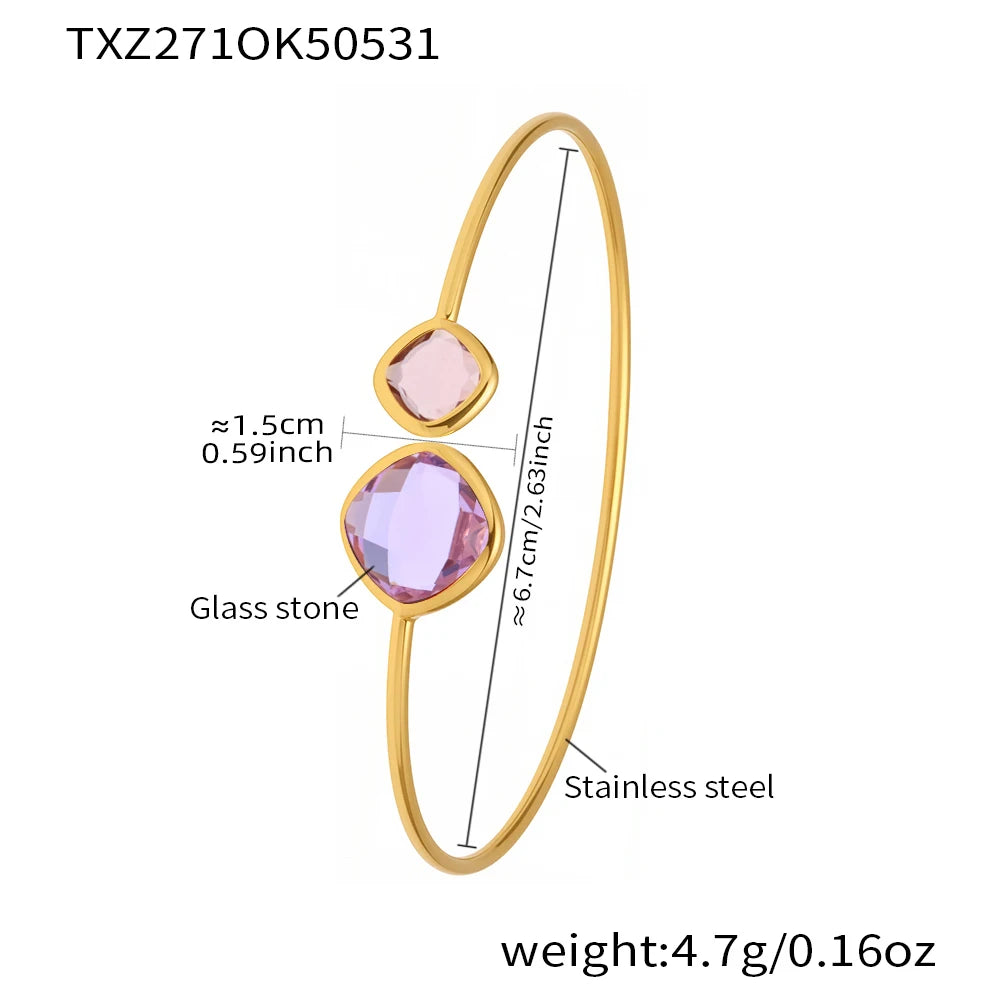 Colorful Glass Waterproof 18K Gold Plated Open Bangle Women's Multiple Styles 316 Stainless Steel Bracelet Female Luxury Jewelry