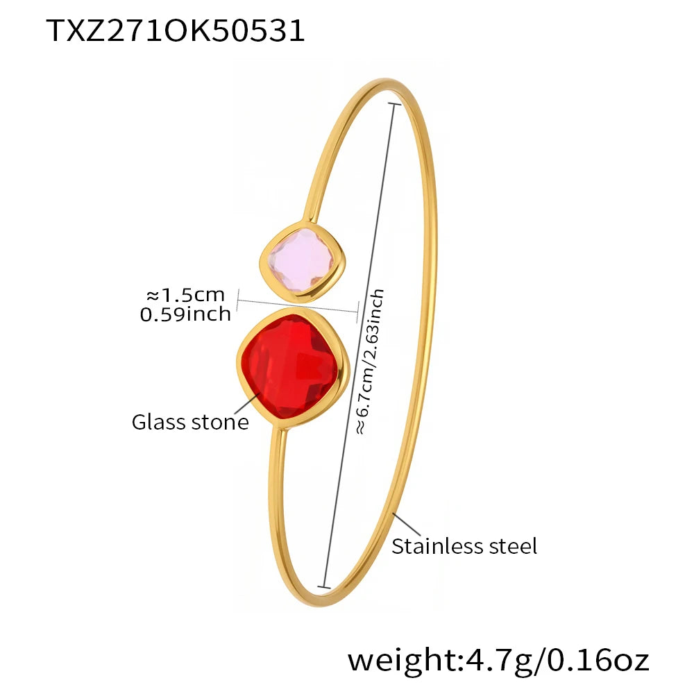 Colorful Glass Waterproof 18K Gold Plated Open Bangle Women's Multiple Styles 316 Stainless Steel Bracelet Female Luxury Jewelry