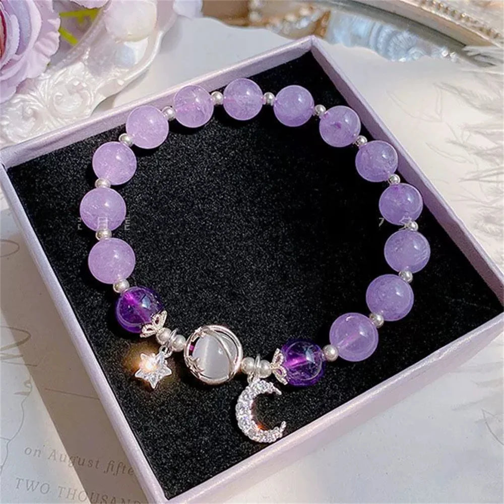 2025 Unique Dreamy Blue Moonstone Cat Eye Pendant Crystal Bead Bracelet Party Jewelry Gift For Women Men