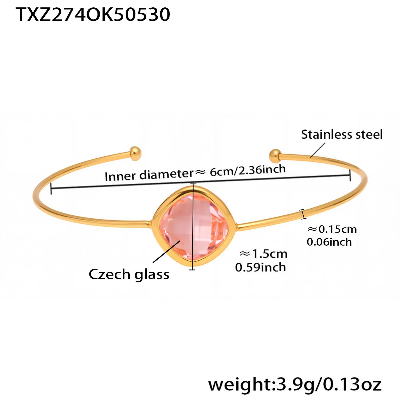 Colorful Glass Waterproof 18K Gold Plated Open Bangle Women's Multiple Styles 316 Stainless Steel Bracelet Female Luxury Jewelry