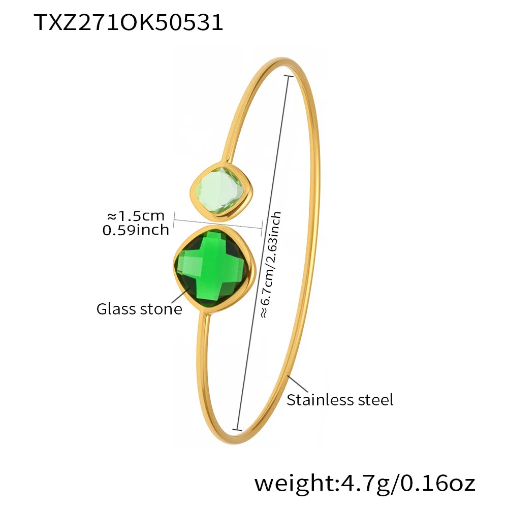 Colorful Glass Waterproof 18K Gold Plated Open Bangle Women's Multiple Styles 316 Stainless Steel Bracelet Female Luxury Jewelry