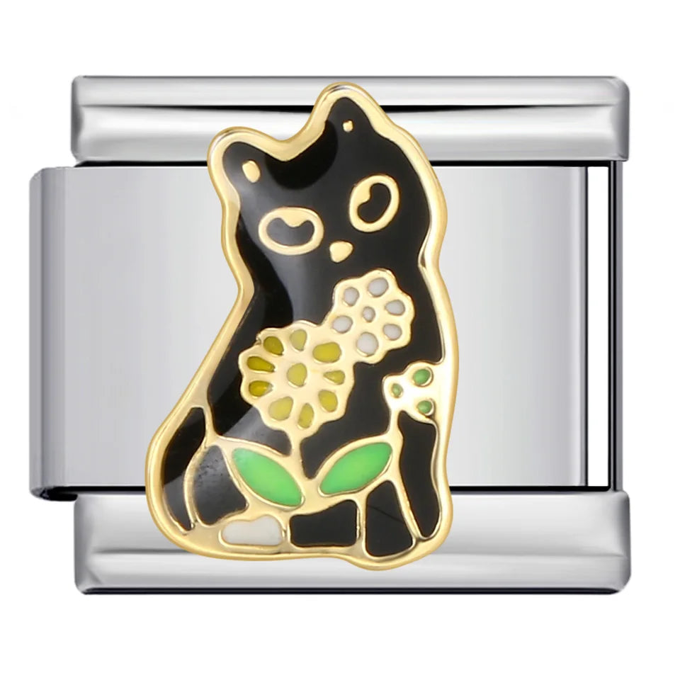 Personalized DIY Black Silver Color Italian Charm Bracelet Spider Cat Zebra Stripes Bead 9mm Bracelet Stainless Steel Jewelry