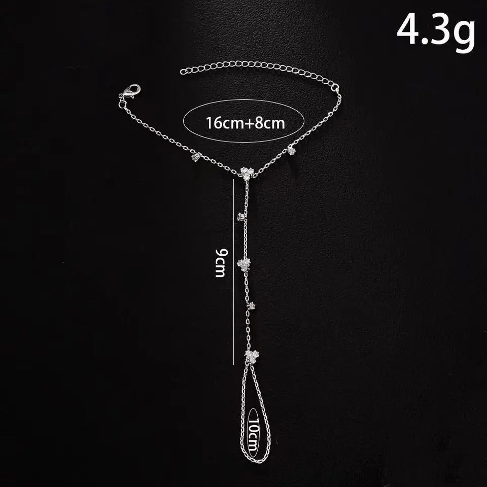 Summer New Rhinestone Flower Hand Back Bracelet Wedding Jewelry for Women Crystal Geometric Finger Bracelet Party Jewelry Gift