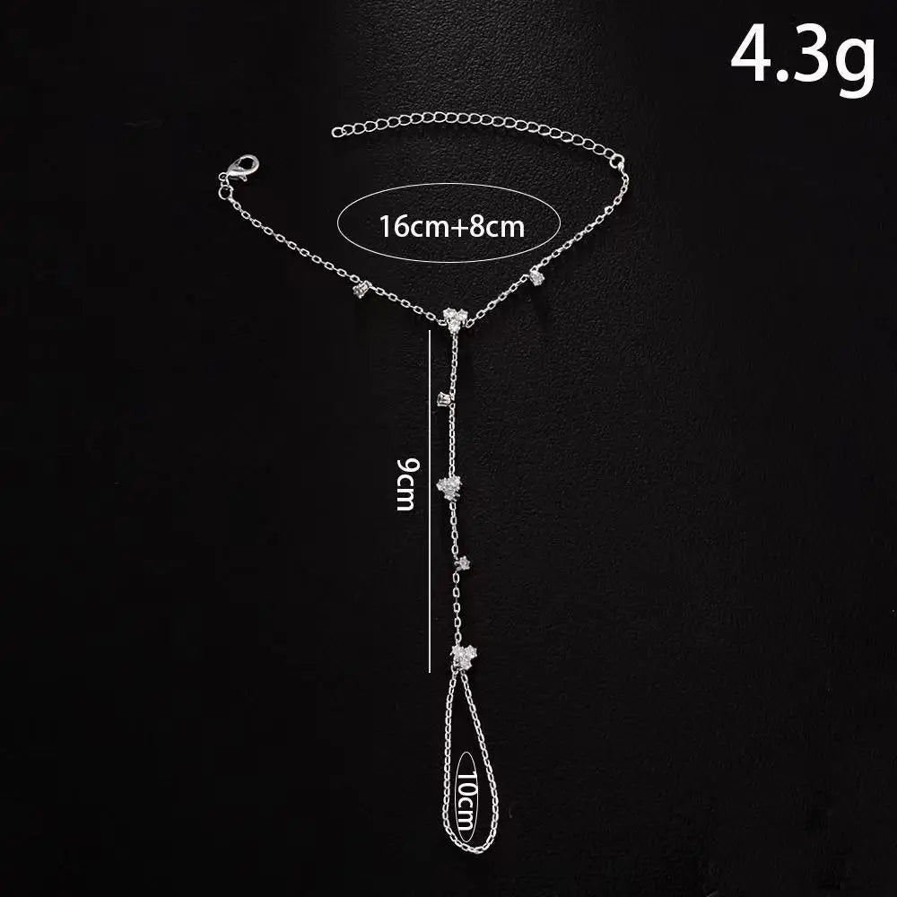 Summer New Rhinestone Flower Hand Back Bracelet Wedding Jewelry for Women Crystal Geometric Finger Bracelet Party Jewelry Gift