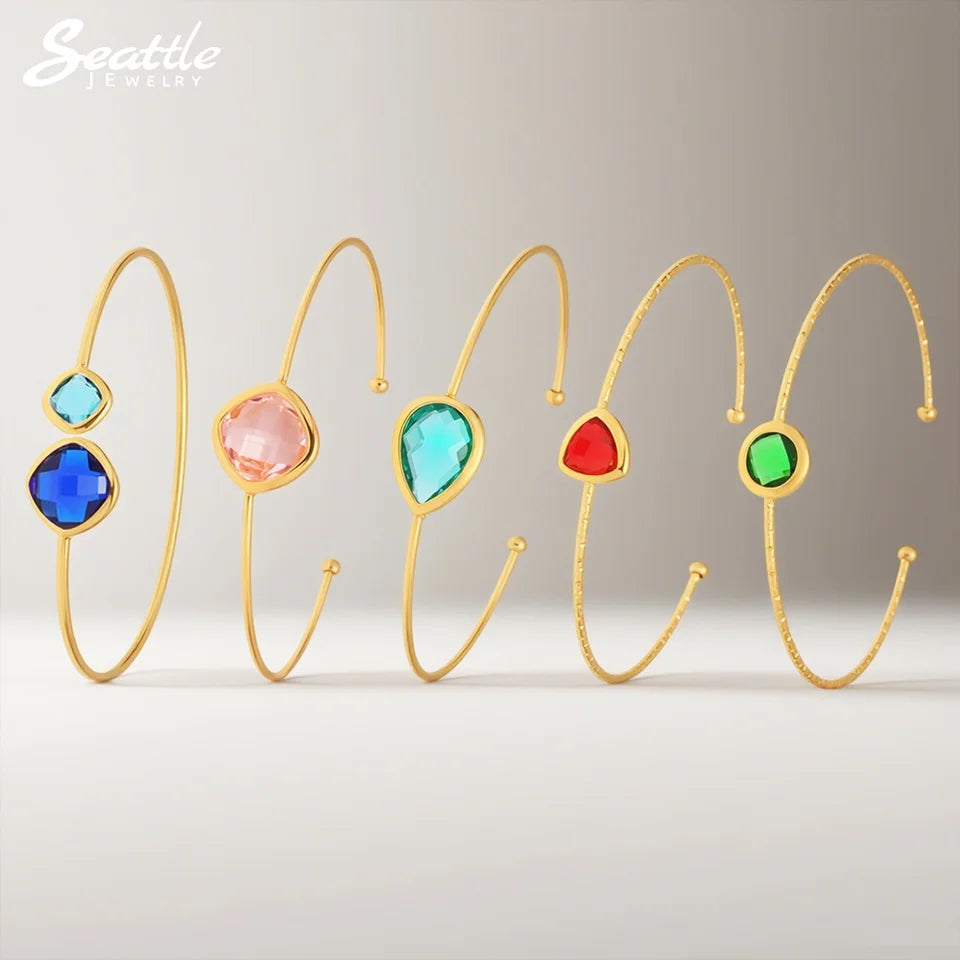 Colorful Glass Waterproof 18K Gold Plated Open Bangle Women's Multiple Styles 316 Stainless Steel Bracelet Female Luxury Jewelry