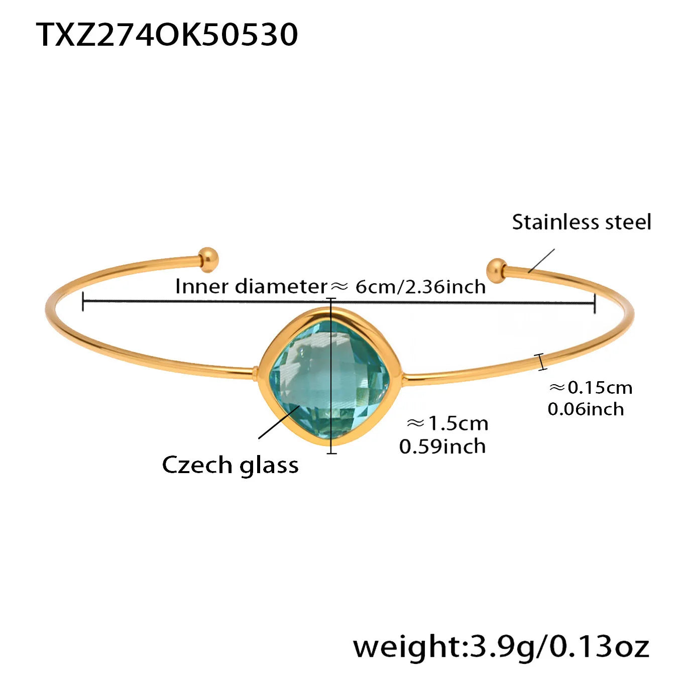 Colorful Glass Waterproof 18K Gold Plated Open Bangle Women's Multiple Styles 316 Stainless Steel Bracelet Female Luxury Jewelry