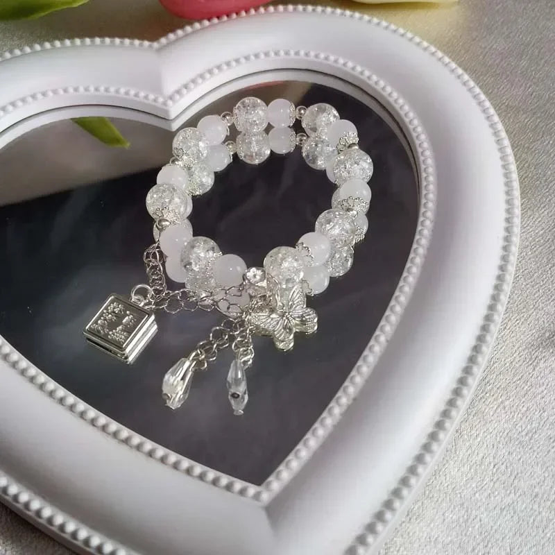 2024 New Trendy Red Beaded Chain Bracelet for Women Simple Hollow Butterfly Pendant Bracelets Jewelry Gifts Accessories