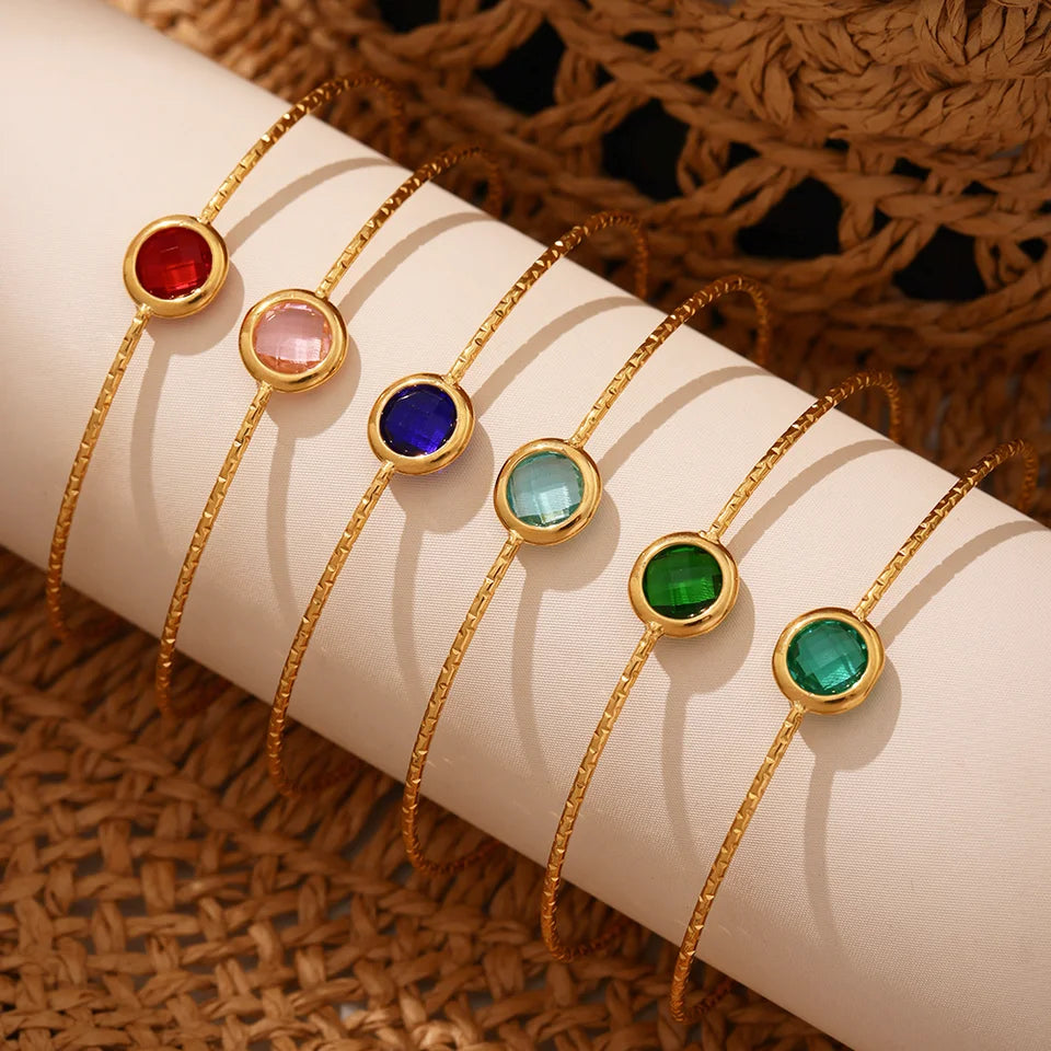 Colorful Glass Waterproof 18K Gold Plated Open Bangle Women's Multiple Styles 316 Stainless Steel Bracelet Female Luxury Jewelry
