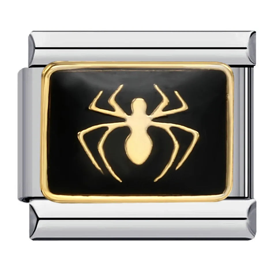 Personalized DIY Black Silver Color Italian Charm Bracelet Spider Cat Zebra Stripes Bead 9mm Bracelet Stainless Steel Jewelry