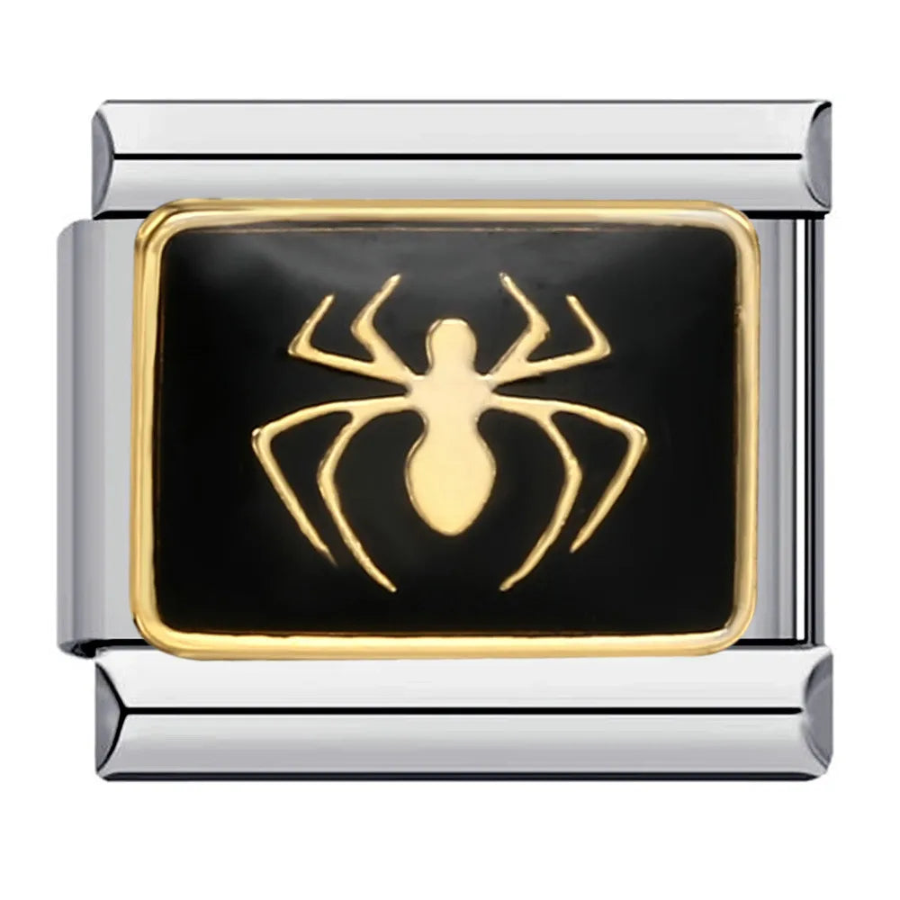 Personalized DIY Black Silver Color Italian Charm Bracelet Spider Cat Zebra Stripes Bead 9mm Bracelet Stainless Steel Jewelry