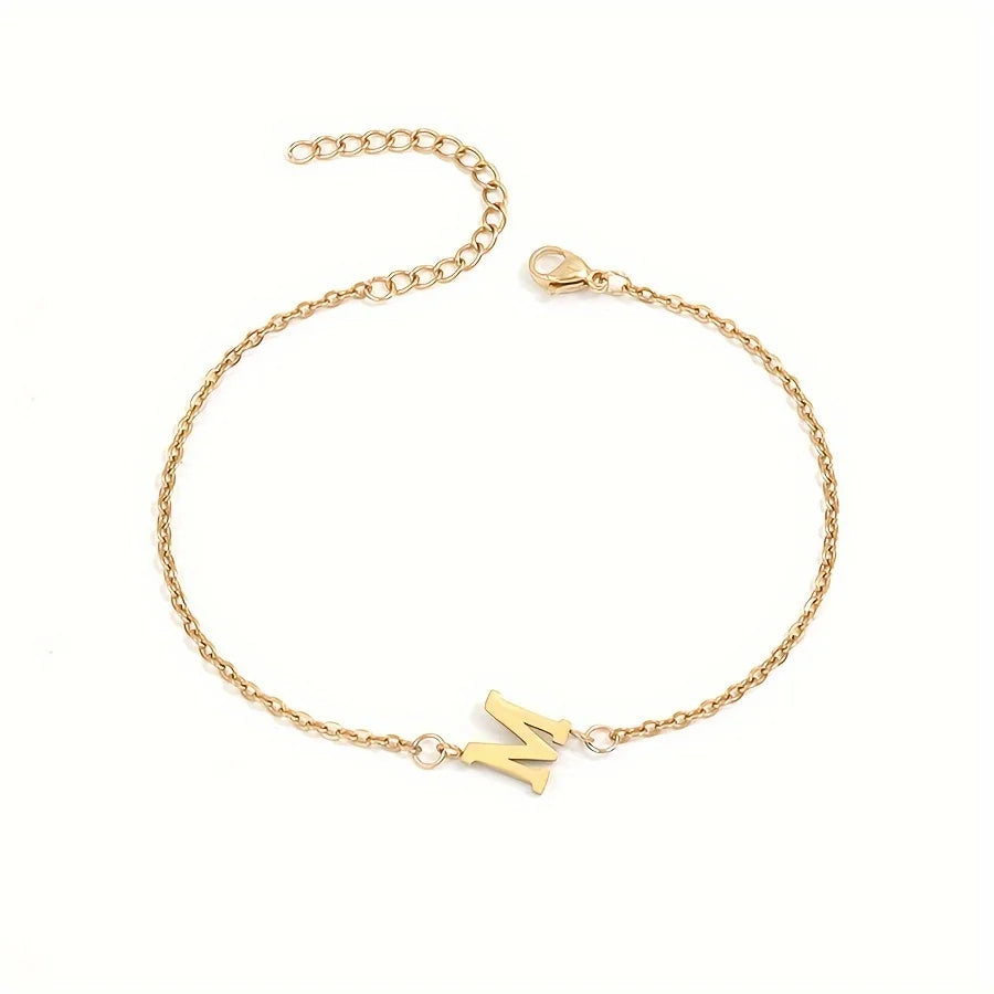 1pc Letter Shape Beads Thin Chain Bracelet, Simple Minimalist Hand Chain Unisex Jewelry Decoration