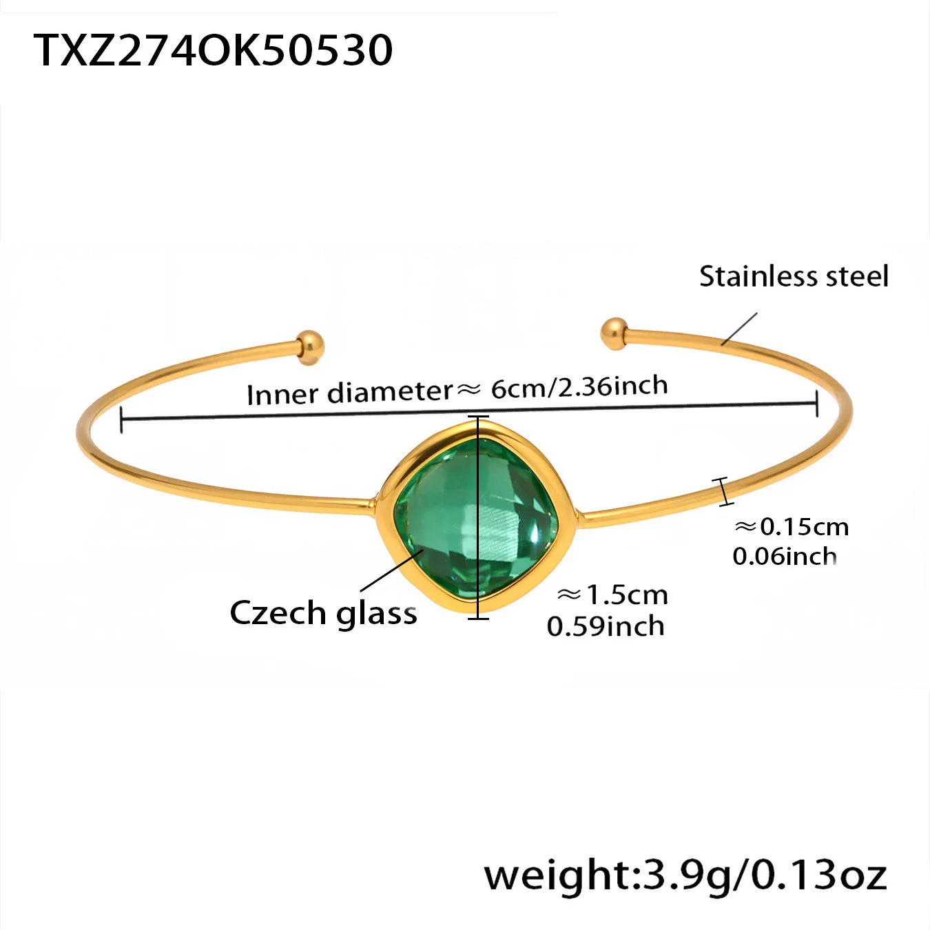 Colorful Glass Waterproof 18K Gold Plated Open Bangle Women's Multiple Styles 316 Stainless Steel Bracelet Female Luxury Jewelry