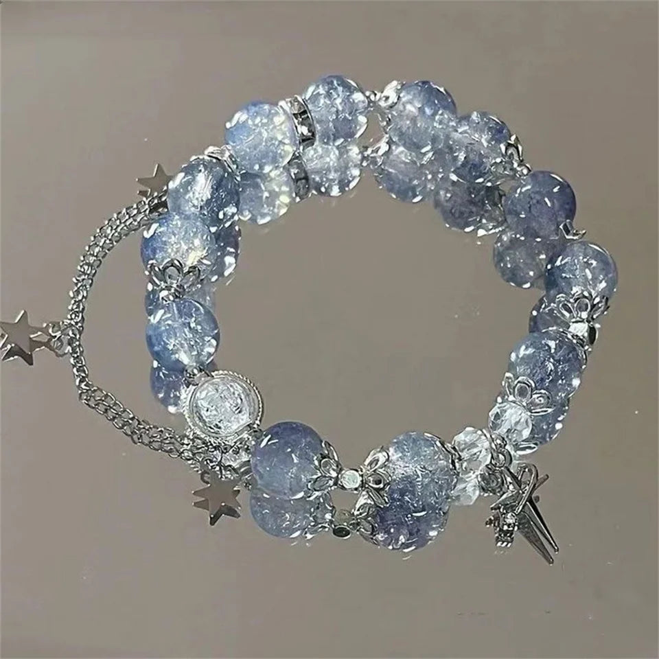 Fashion Girls Simple Beads Crystal Bracelet For Women Korean ins Flower Feather Tassel Bracelets Best Friend Jewelry Gift