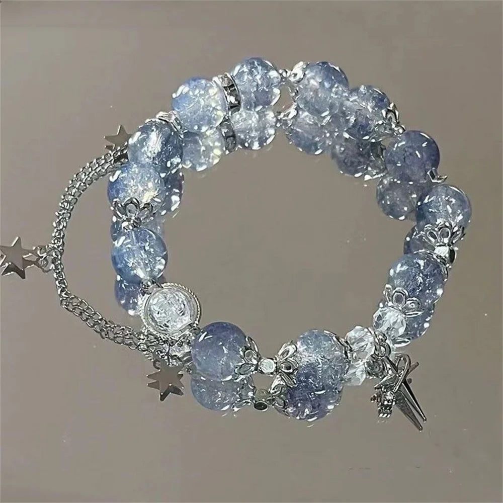 Fashion Girls Simple Beads Crystal Bracelet For Women Korean ins Flower Feather Tassel Bracelets Best Friend Jewelry Gift