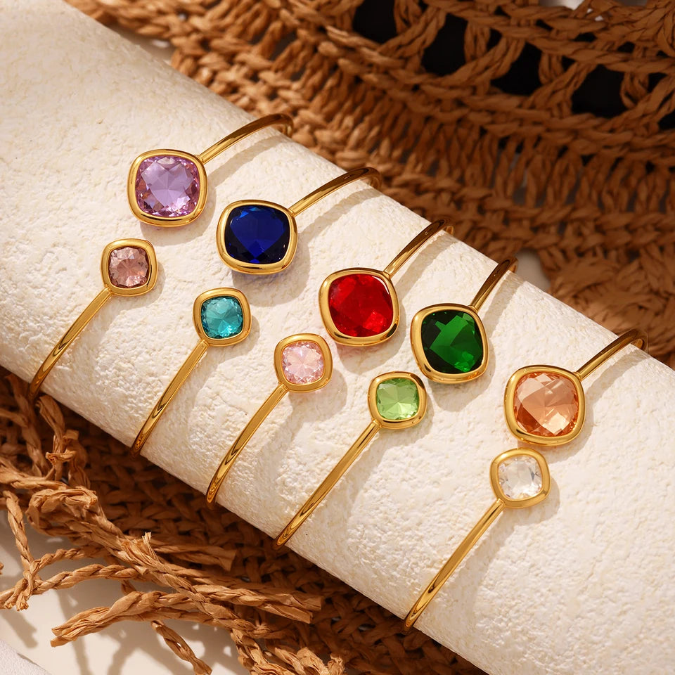 Colorful Glass Waterproof 18K Gold Plated Open Bangle Women's Multiple Styles 316 Stainless Steel Bracelet Female Luxury Jewelry