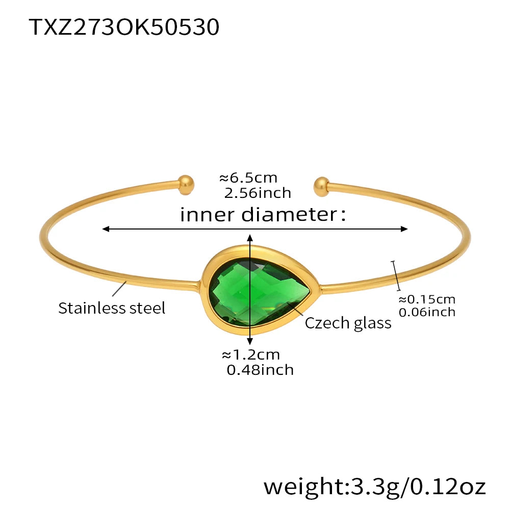 Colorful Glass Waterproof 18K Gold Plated Open Bangle Women's Multiple Styles 316 Stainless Steel Bracelet Female Luxury Jewelry